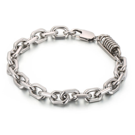 Men's Fashion Stainless Steel Retro Silver Black Rolo Chain Bracelets Jewelry