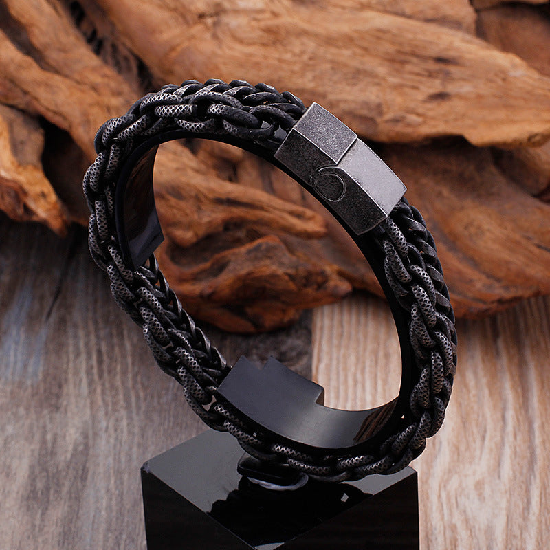 Fashion Cool Men's Link Vintage Black Stainless Steel Curb Chain Bracelets Jewelry